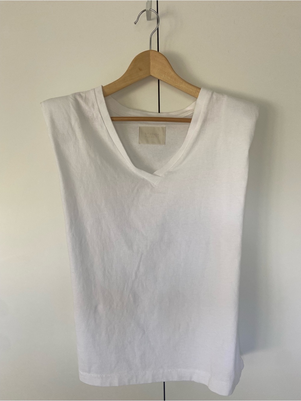 CITIZENS OF HUMANITY Zosia Padded Shoulder T-Shirt 100% Cotton White Medium EUC